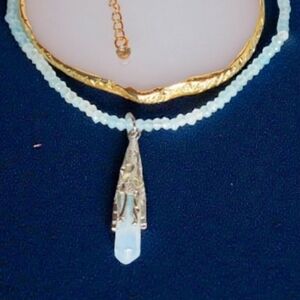Icy Blue Beaded Opalite Pendulum Necklace Y3k New Preppy Boho Chic Whimsygoth